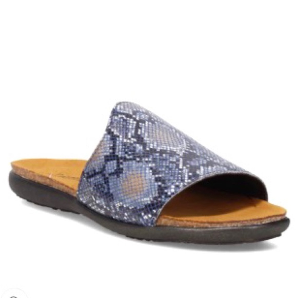 Naot Skylar Navy Blue Python Leather Slide Sandals Sz 8 NEW!